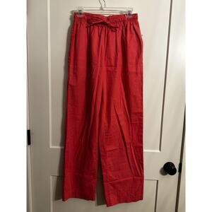 Liz Baker Womens Pants Sz M Pink Linen Blend Drawstring Flat Front Solid